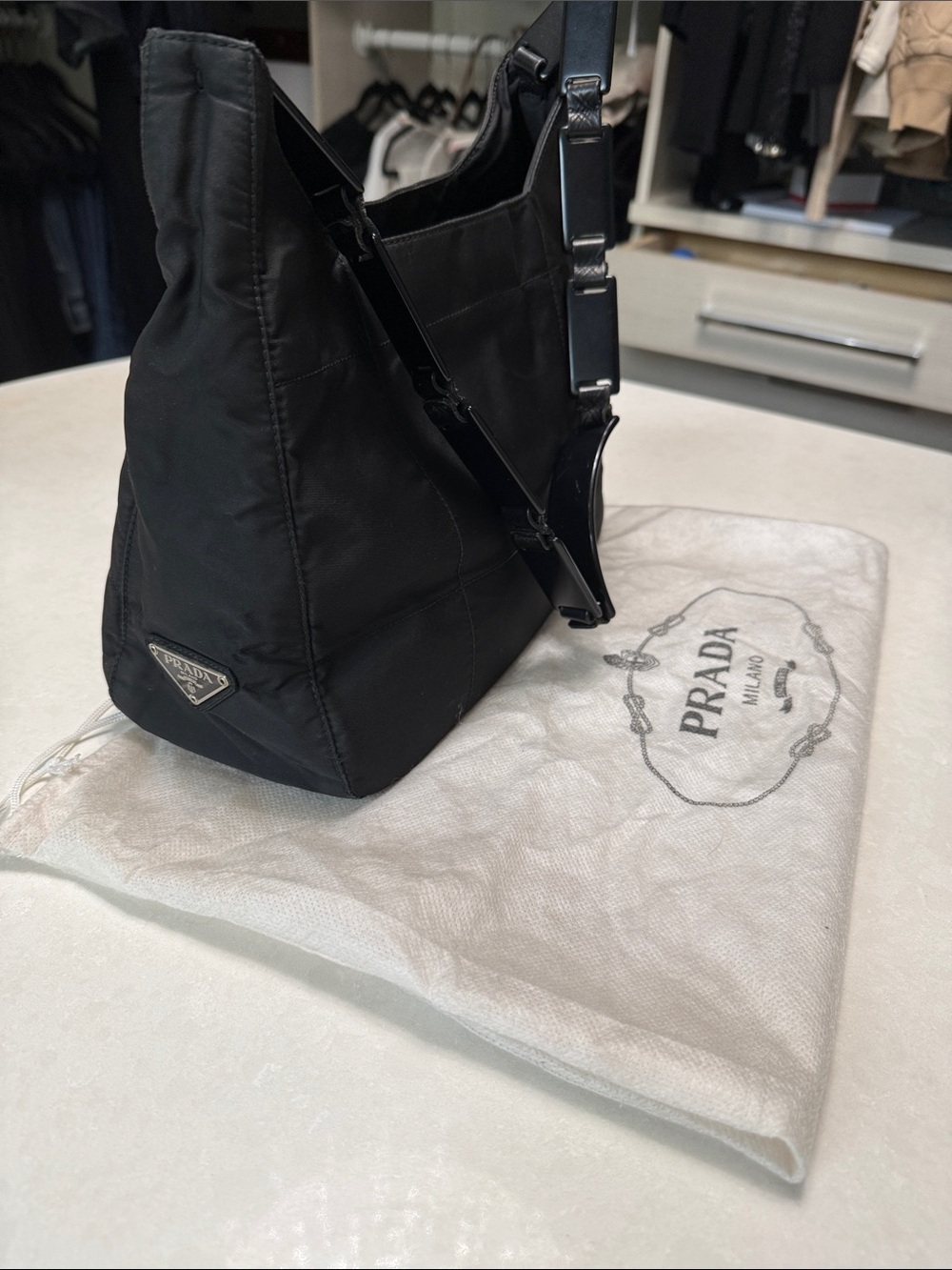 Prada Black Nylon Shoulder Bag with Adjustable Strap & Dust Bag